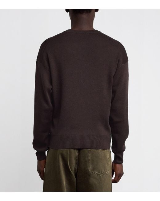 Lemaire Black Merino Wool-Blend V-Neck Sweater for men