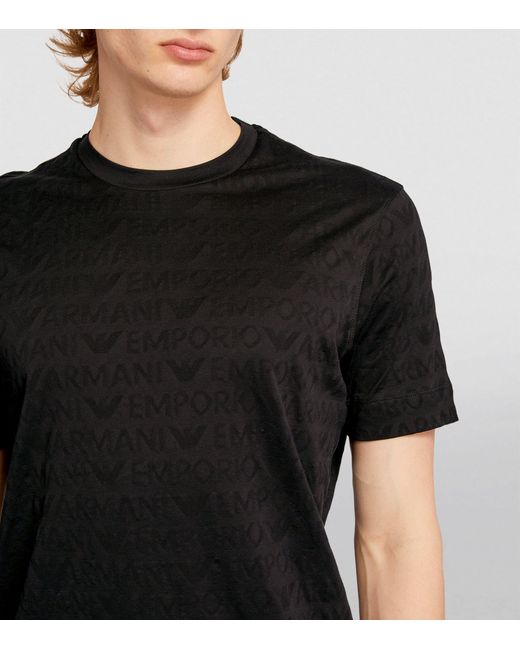 Emporio Armani Black Cotton Logo Jacquard T-shirt