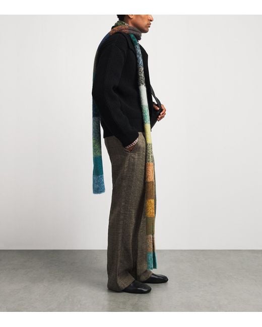 Dries Van Noten Blue Alpaca-Blend Patchwork Scarf for men