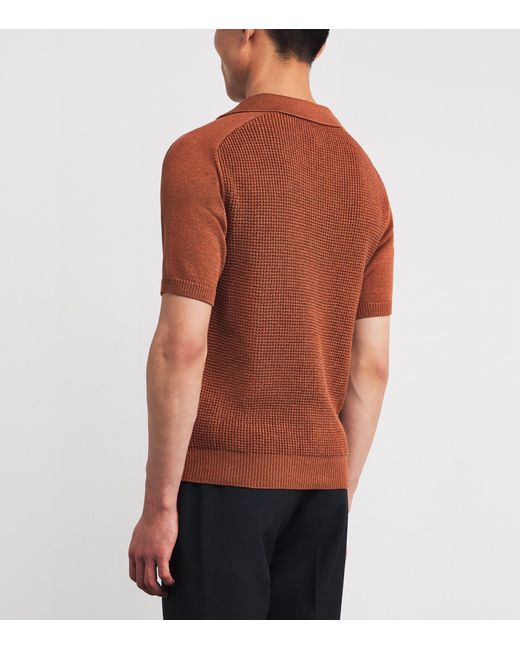 Isaia Brown Silk-Cotton Knit Polo Shirt for men