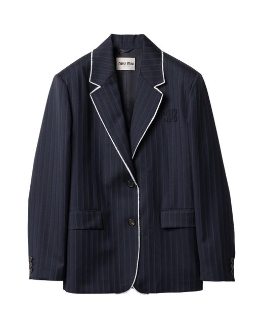Miu Miu Blue Wool Pinstripe Blazer