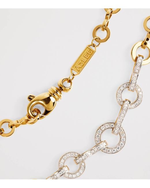 Azlee Metallic And Pavé Diamond Candence Circle Chain Necklace