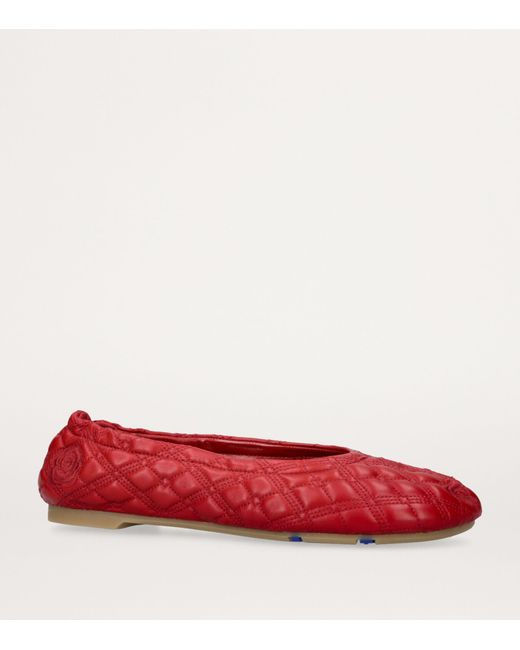Burberry Red Leather Quilted Sadler Ballet Flats