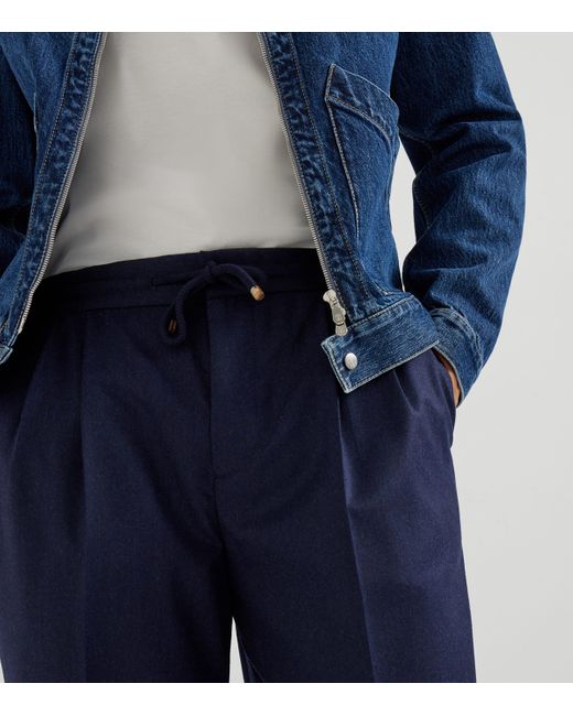 Brunello Cucinelli Blue Virgin Wool Drawstring Leisure Trousers for men