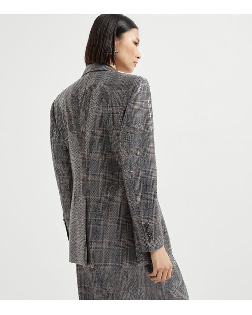 Brunello Cucinelli Gray Virgin Wool Sequinned Blazer