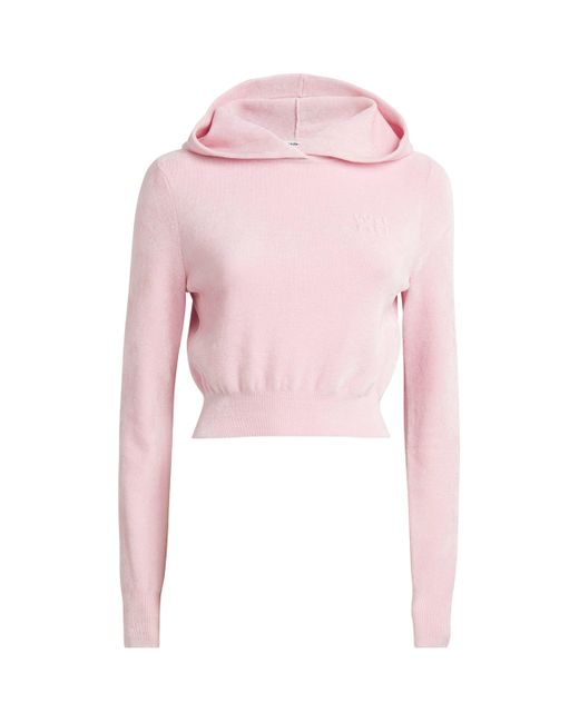 Alexander Wang Pink Logo Embossed Cropped Hoodie