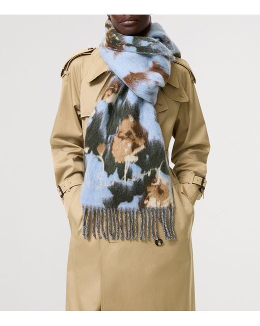 Burberry Blue Wool-Blend Rose Scarf