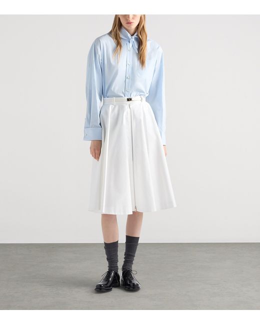 Prada White Chino Zip-Up Midi Skirt