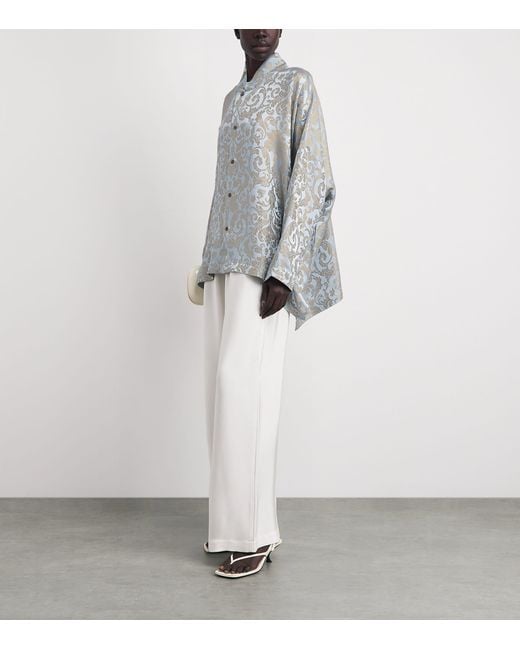 Eskandar Gray Metallic Stand-Collar Shirt