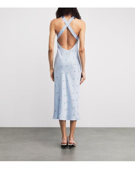 Claudie Pierlot White Satin Floral Crossover Midi Dress