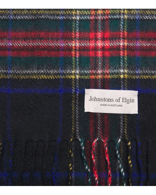 Johnstons Blue Cashmere Tartan Scarf for men