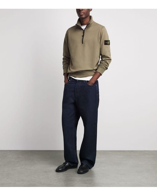 Stone Island Green Cotton Half-Zip Compass Sweatshirt for men