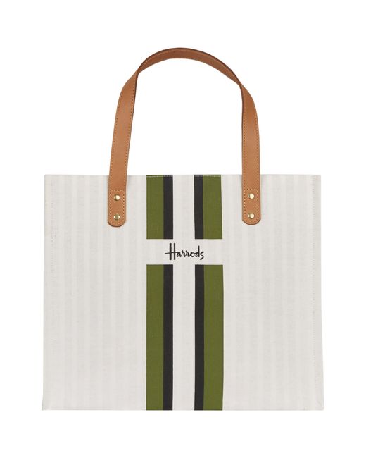 Harrods Green Logo Stripe Shopper Bag