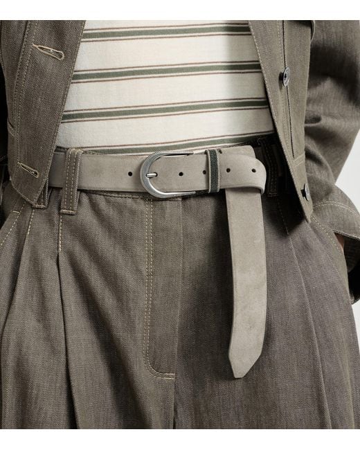 Brunello Cucinelli Gray Suede Monili-Beaded Belt