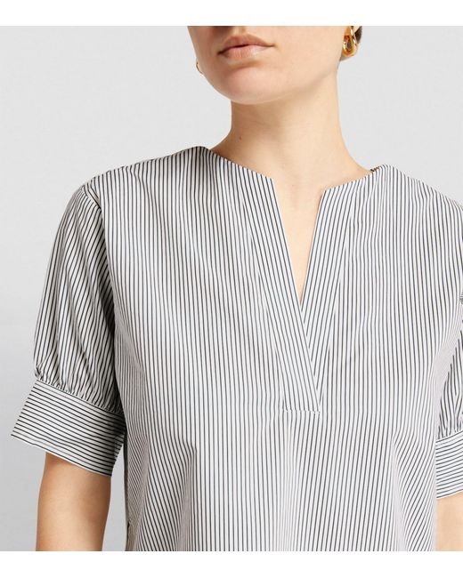 FRAME Gray Striped V-neck Shirt