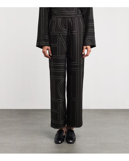 Totême Black Silk Monogram Trousers