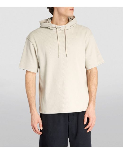 Emporio Armani White Short-sleeve Ribbed Hoodie for men