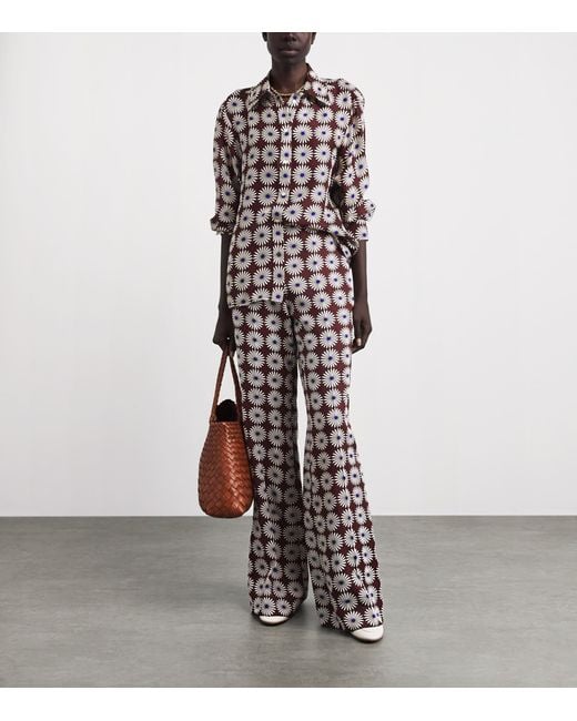Sandro Brown Floral Print Flared Trousers