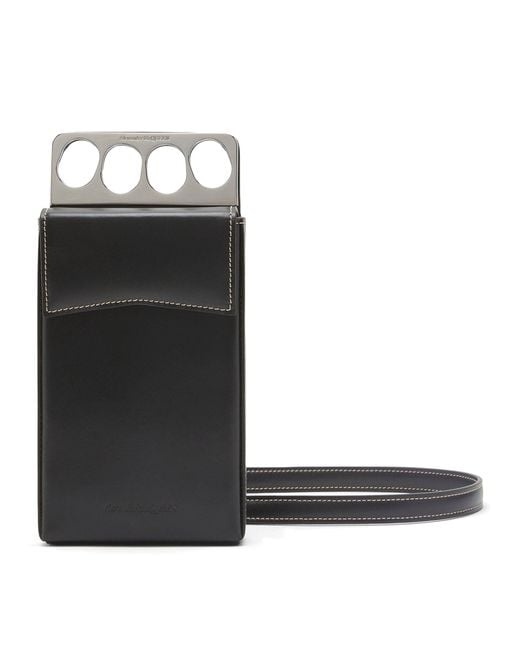 Alexander McQueen Black Leather Knuckleduster Phone Cross-body Bag for men