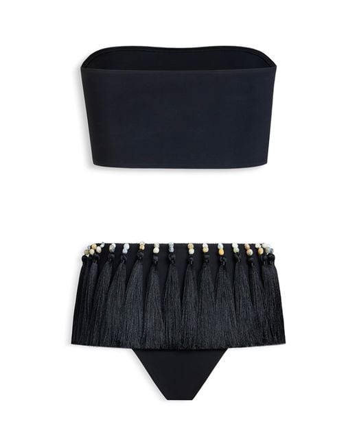 Alaïa Black Tassel-Trim Bandeau Bikini
