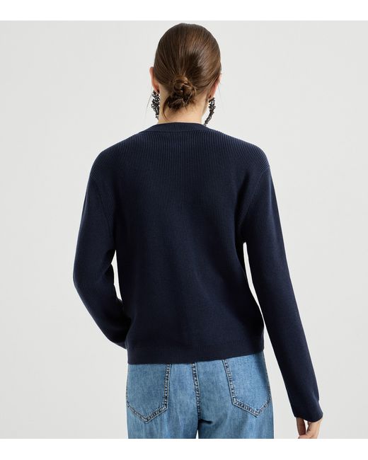 Brunello Cucinelli Blue Cotton Monili-Trim Cardigan