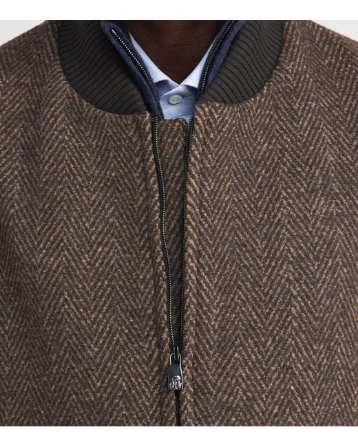 Corneliani Brown Wool Herringbone Bomber Jacket for men