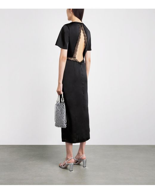 Claudie Pierlot Black Satin Lace-Waist Midi Dress