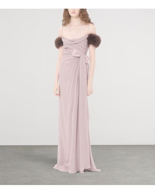 Valentino Purple Silk Feather-Trim Gown