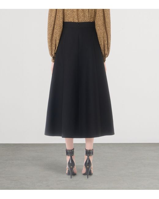 Valentino Black Wool-Silk Crepe Midi Skirt