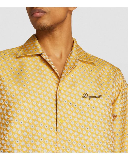 DSquared² Yellow Short-sleeve Floral Print Shirt for men