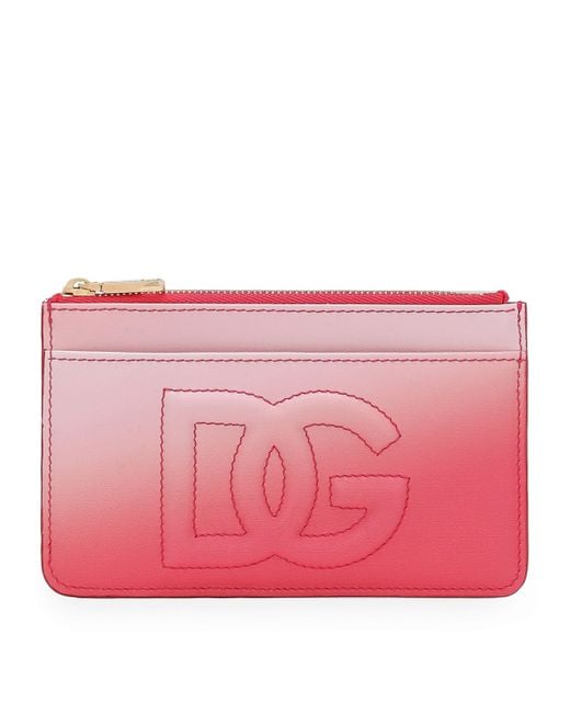 Dolce & Gabbana Pink Leather Gradient Zip Card Holder