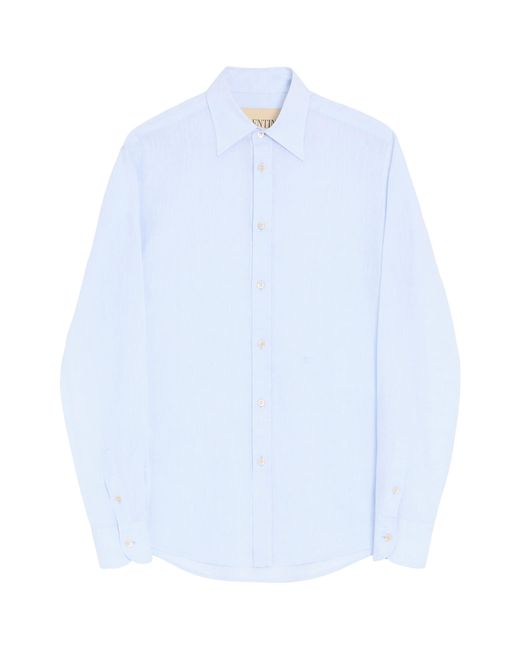 Valentino Blue Linen Vlogo Embroidery Shirt for men