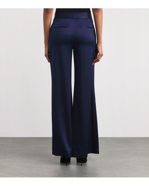 Alice + Olivia Blue Satin Shane Wide-Leg Trousers