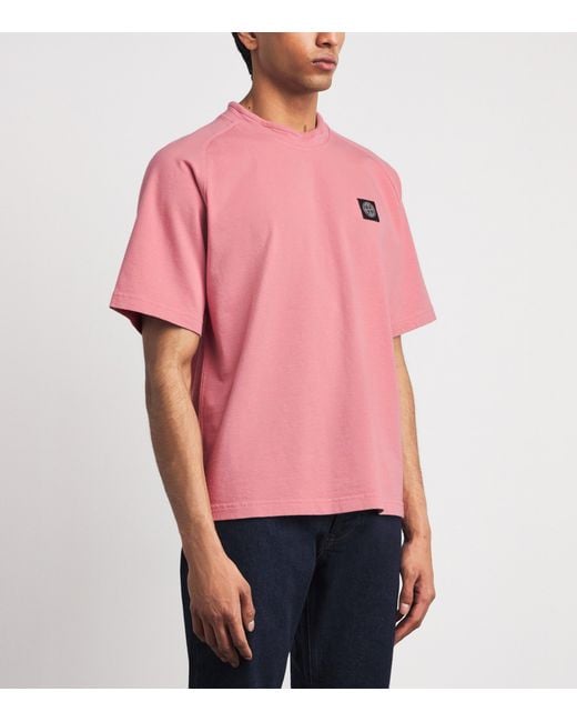 Stone Island Pink Organic Cotton Old Effect T-Shirt for men