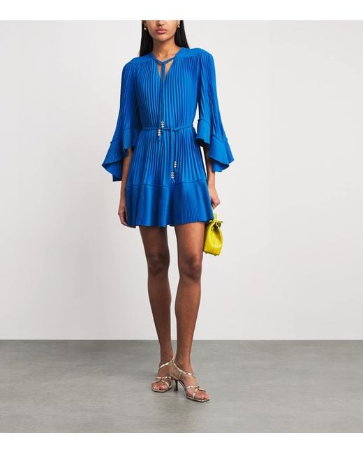 Maje Blue Pleated Belted Mini Dress