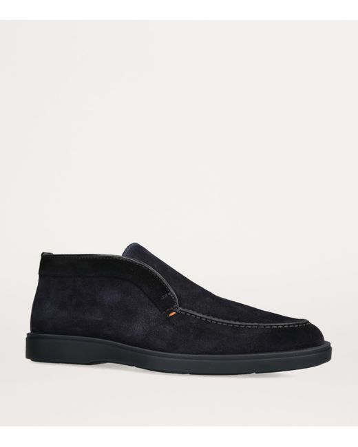Santoni Blue Suede Detroit High-Top Loafers for men