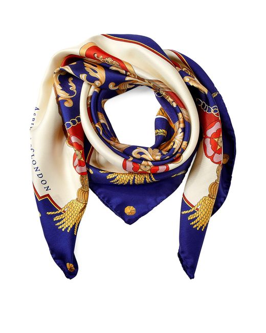 Aspinal Blue Silk Signature Scarf