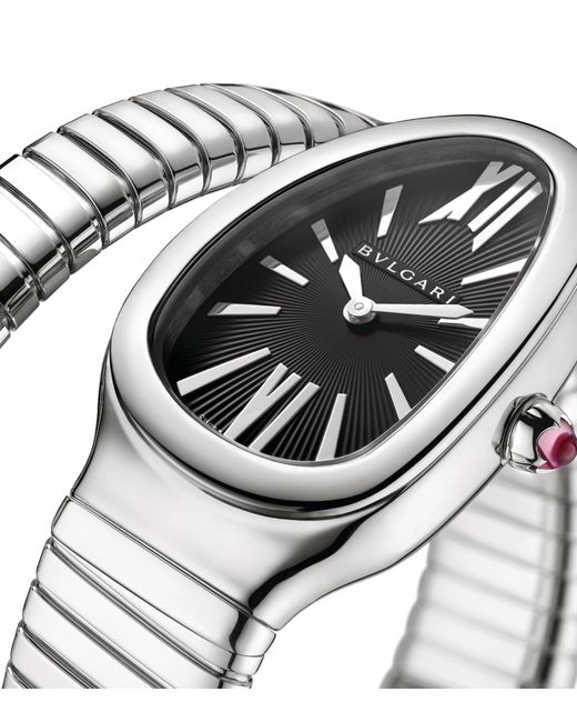 BVLGARI Gray Stainless Steel And Rubellite Serpenti Tubogas Watch