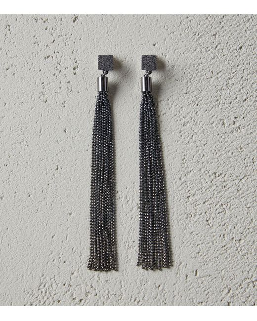 Brunello Cucinelli Black Monili Beaded Tassel Earrings