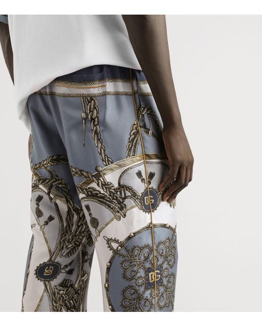 Dolce & Gabbana Gray Silk Twill Printed Trousers for men