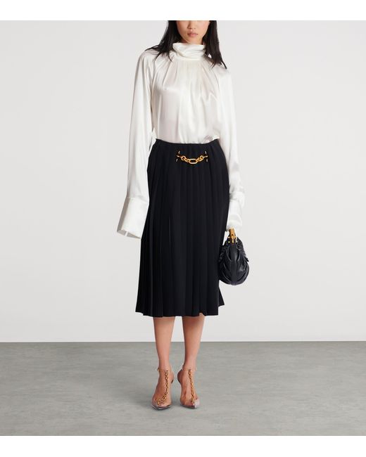 Balmain Black Chain-Detail Pleated Midi Skirt