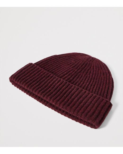 Brunello Cucinelli Red Cashmere Rib-Knit Beanie for men