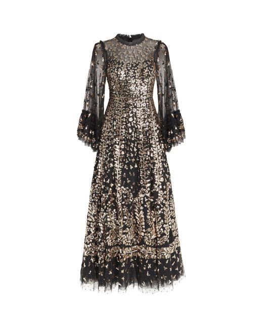 Needle & Thread Black Sequin-Embellished Fern Gown