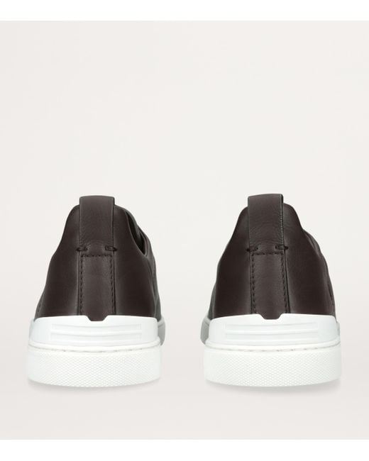 Zegna Brown Shearling Triple Stitch Secondskin Sneakers for men