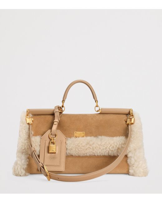 Dolce & Gabbana Metallic Calfskin Fur-Trim My Sicily Top-Handle Bag