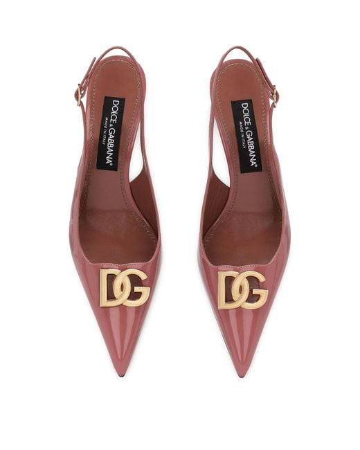 Dolce & Gabbana Pink Patent Leather Logo Slingback Pumps