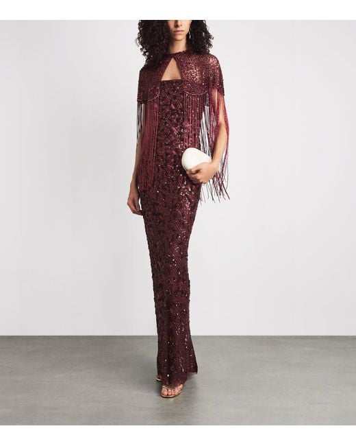 Jenny Packham Red Embellished Sirocco Gown And Cape