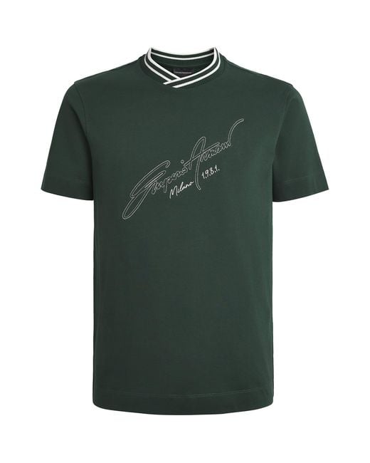 Emporio Armani Green Cotton Embroidered Logo T-Shirt for men