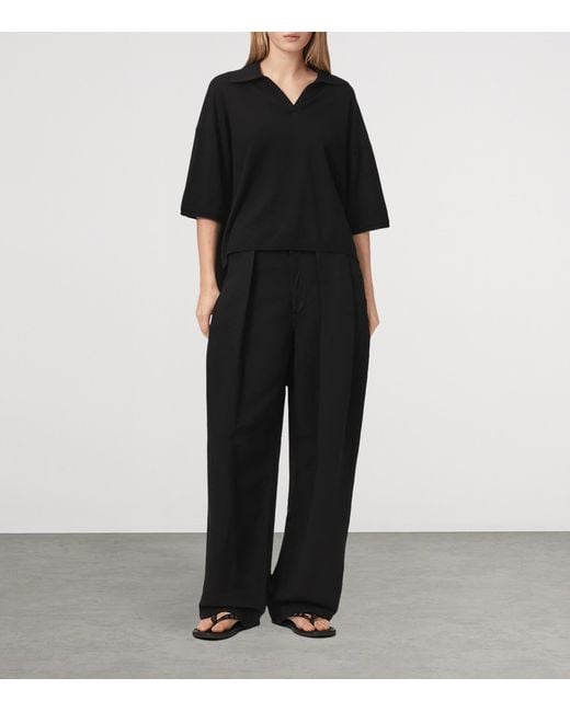 AllSaints Black Wool Bern Polo Shirt