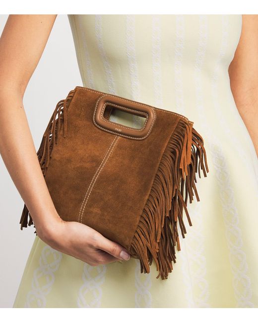 Maje Brown Suede Fringed M Top-Handle Bag